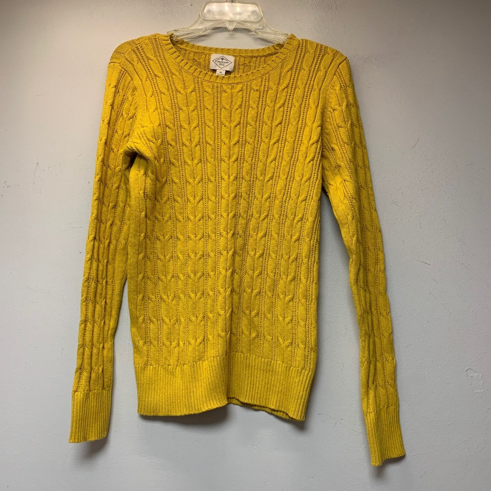 St John's Bay Cable Knit Sweater Womens M Yellow Excellent Cotton Blend Slim Fit
